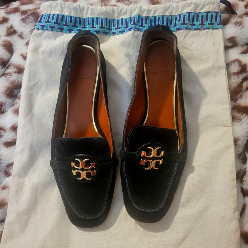 Tory Burch Metal Miller 15 MM Logo Loafers, Black/Gold, Size 8